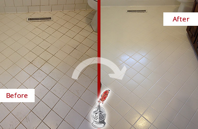 Sir Grout Seals the Grout of this South Bay White Bathroom Floor for Extra Protection Before and After Picture of a South Bay White Bathroom Floor Grout Sealed for Extra Protection