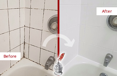Before and After Picture of a Mangonia Park Tub with Sealed Grout to Eliminate Mold
