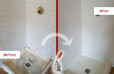 Sir Grout Cleans this Greenacres Shower Cleaned to Eliminate Mold Before and After Picture of a Greenacres Shower Cleaned to Eliminate Mold
