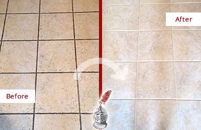 Before and After Picture of a West Palm Beach Ceramic Floor Cleaned to Remove Soil